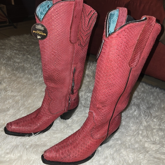 Red exotic python boots - Picture 4 of 6